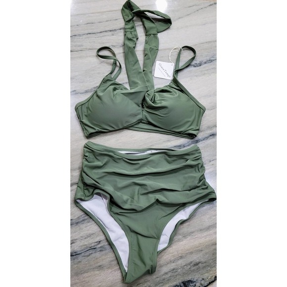 Grace Tempt Green High Waisted Bikini Set Small - Picture 1 of 10